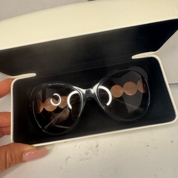 Versace Medusa Sunglasses Black Frame Gold Medusa With Small Clear Crystals. main image 9